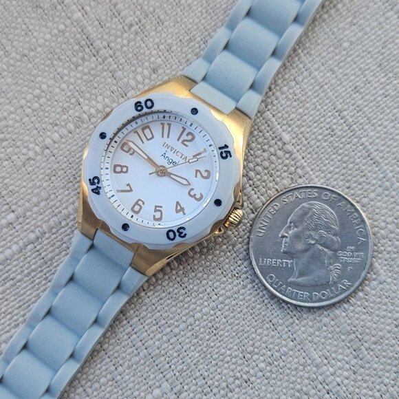 Invicta Angel Ladies Wristwatch Gold Tone Case Gray Rubber Band Analog Watch main image 12